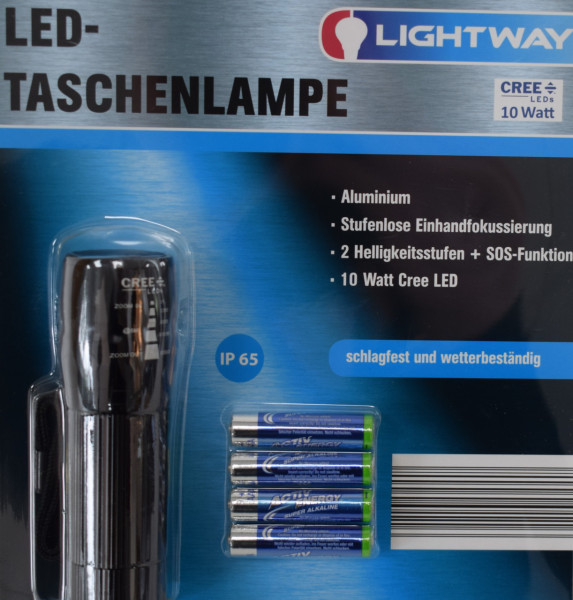 LED-Taschenlampe Alu schwarz 10 W Cree LED