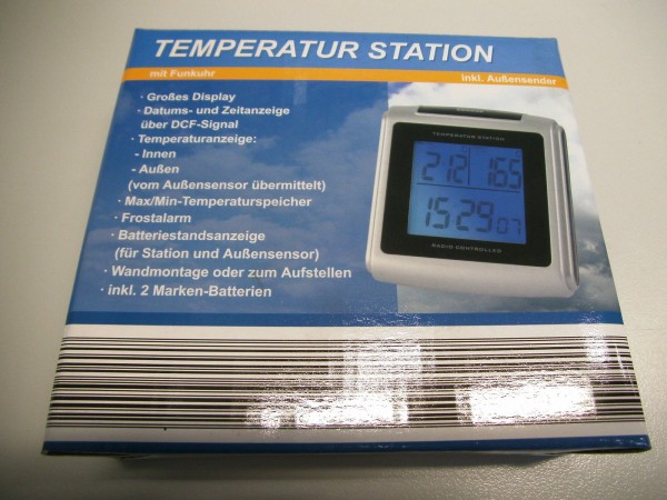 Temperatur Station mit Funkuhr inkl. Außensender