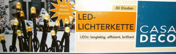 LED Lichterkette warmweiß für Innen- und Außenbereich 18 Meter 80 Lämpchen